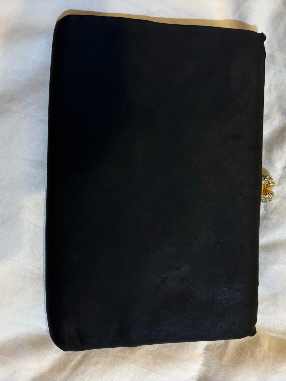 Vintage Mr Joselle Black Satin Evening Clutch with Crystal Kiss Lock